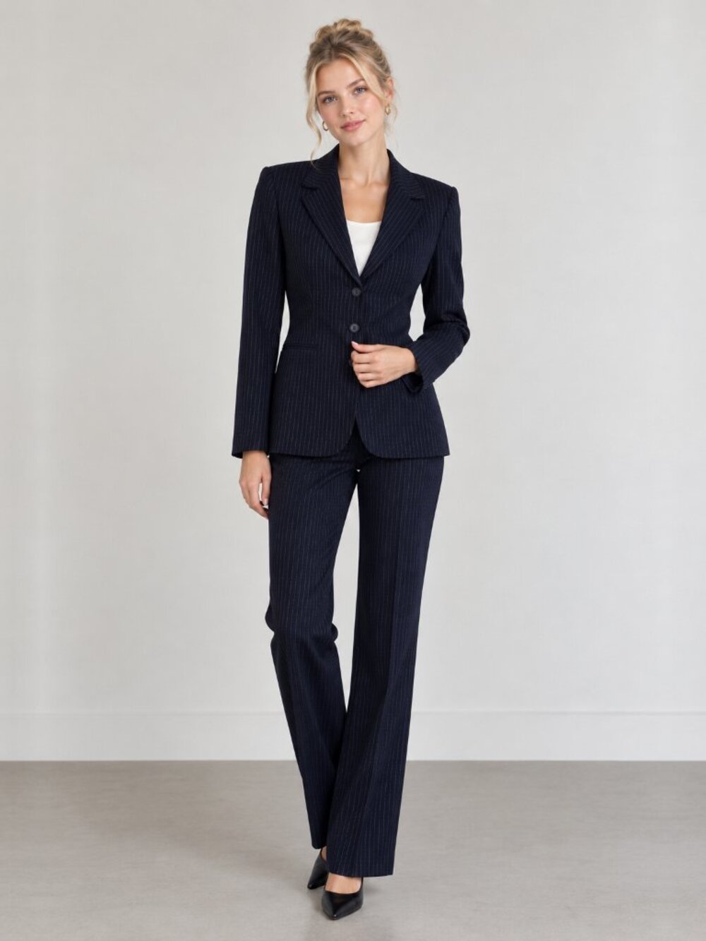 2/$30 TAHARI ASL Petite Pinstripe Blazer Jacket Black 6P #A4293